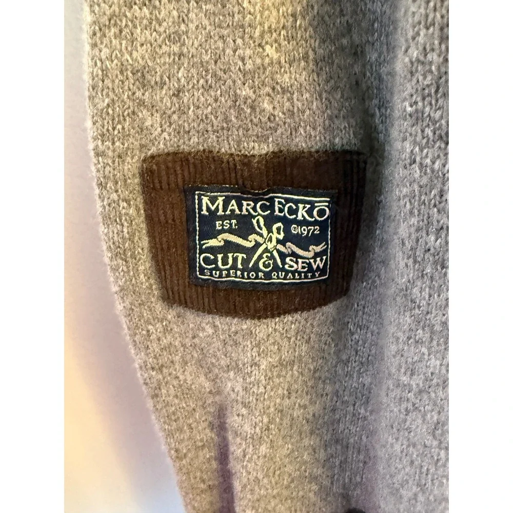 Marc Ecko Cut & Sew Mens Grey Wool Blend Corduroy Patch‎ Mock Neck Sweater XL